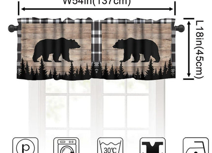 GoDazzling Vintage Bear Kitchen Curtain Valance, Country Farmhouse Forest Tree Black Bear Wildlife Animal Wooden Window Valance, for Bedroom Living Room Cafe Bathroom 1 Panels W54xL18in