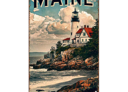 Maine Coastal Lighthouse Aluminum Metal Sign 8 x 12 Inch