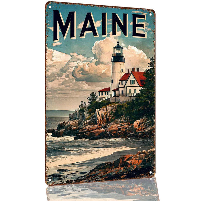 Maine Coastal Lighthouse Aluminum Metal Sign 8 x 12 Inch