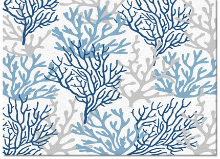 Indoor Area Rug, Navy Blue Coral Coastal Non Slip Carpet Pad Bathroom Mat, Summer Beach Seaside Nautical Kitchen Runner Area Rug for Bedroom/Living Room/Kids Room 2'7"x5'