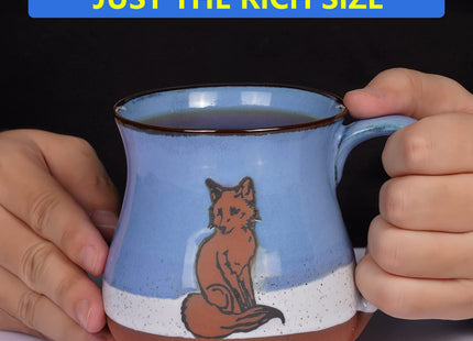 MPotTo Ceramic Fox Coffee Mug, Blue, 16 oz