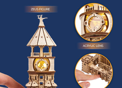 UGEARS Lighthouse of Alexandria 3D Wooden Puzzle for Adults – Wooden Model Kit with LED Night Light, DIY Building Hobby Set, Ancient World Landmark, Home Decor, Brain Teaser, Creative