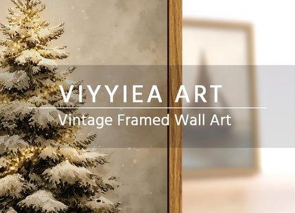 VIYYIEA Vintage Framed Christmas Wall Art, Snowy Pine Tree Winter Print