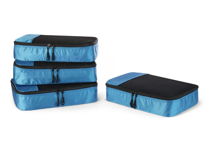 Amazon Essentials 4-Piece Packing Cubes Travel Accessories Set, Luggage Organizer with Double Zipper, Mesh Top, Space-Saving, Medium, Sky Blue (Previously Amazon Basics)