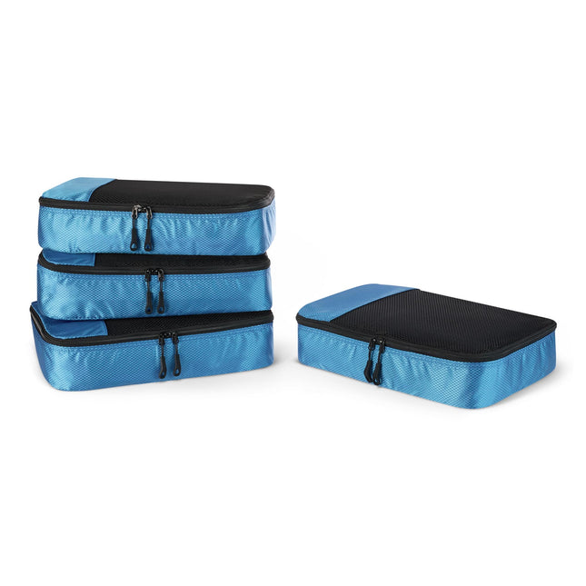 Amazon Essentials 4-Piece Packing Cubes Travel Accessories Set, Luggage Organizer with Double Zipper, Mesh Top, Space-Saving, Medium, Sky Blue (Previously Amazon Basics)