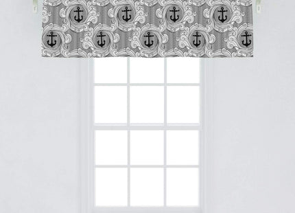 Lunarable Nautical Window Valance, Anchor Pattern on Sea Themed Wavy Lines Scrolling Spirals Ocean Marine, Curtain Valance for Kitchen Bedroom Decor with Rod Pocket, 54" X 18", Grey Charcoal