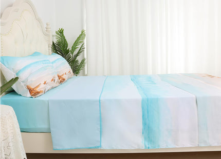FUYEUN Beach Sheet Set Twin, Ocean Wave Starfish Bedding for Women Girls