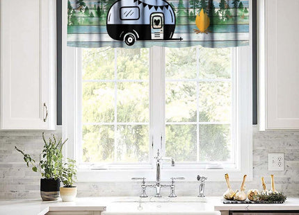 Camper Rv Valance Curtain, Rustic Vintage Wooden Mountains Forest Travel Trailer Camper Rod Pocket Blackout Window Valance for Farmhouse Kitchen Bedroom Living Room, 54x18inch