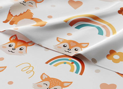 Kids Full Size Bed Sheet Set - 4 Piece Kids Loft Bed Sheets - Fox Forest Animal Themed Bedding - Soft - Breathable & Machine Washable - Rainbow Flower Hearts Bed Set for Boys, Girls, Teens & Toddlers