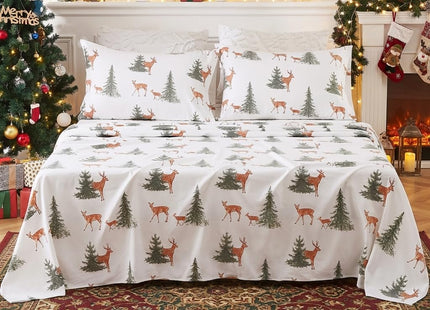 CAROMIO Christmas Sheets Twin, 100% Cotton Flannel Printed Bed Sheet Set, Soft Heavyweight Brushed Flannel, 16 Inches Deep Pocket Winter Warm Sheets 3 Piece (Forest, Twin)