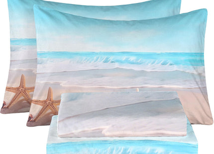 FUYEUN Beach Sheet Set Twin, Ocean Wave Starfish Bedding for Women Girls