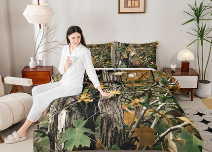 Erosebridal Camo Bedding Set Full Size Cabin Lodge Forest Woods Comforter Set for Teens Adult Men Bedroom, Rustic Farmhouse Bedding Comforter Sets Hunting Tree Camouflage Themed Quilt, Brown Green