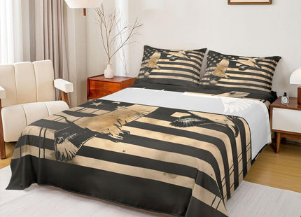 Erosebridal Duck Hunting Bed Sheets Retro Black White American Flag Full Sheet Set for Teen Boys Men,Wildlife Animal Bedding Set Hunting Flag Fitted Sheet + Flat Sheet + 2 Pillow Cases
