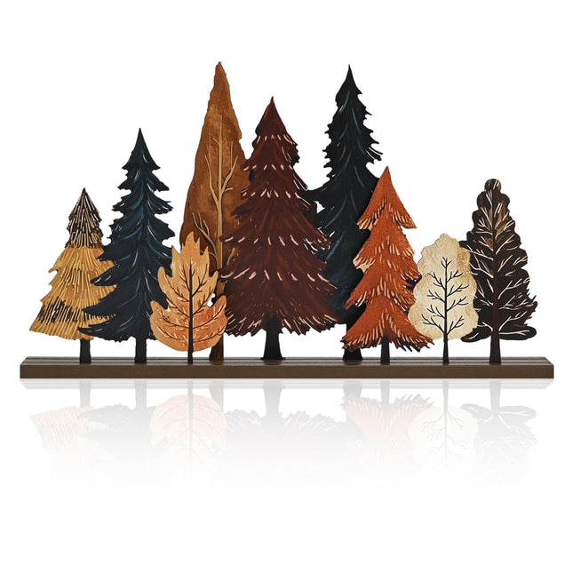 Smile Fall Thanksgiving Wooden Standing Decor, Autumn Forest Maple Pine Tree Tiered Tray Signs with Stands for Rustic Farmhouse Home Kitchen Shelf Decor