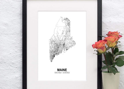 Eleville 8X10 Unframed Maine United States Country View Abstract Road Modern Map Art Print Poster Wall Office Home Decor Minimalist Line Art Hometown Housewarming wgn176
