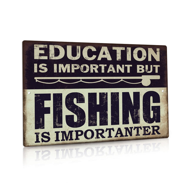 Putuo Decor Funny Fishing Metal Tin Sign, But Fishing Is Importanter Lake House Decor12 x 8 Inches-Fishing Decor