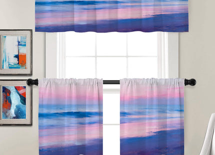 Batmerry Light Blue Coastal Sunset Sky Blackout Valances for Kitchen Windows, Pastel Ocean Nature Room Darkening Rod Pocket Top Short Valance for Bathroom, 52X18 Inches