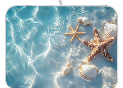 Starfish and Seashell on The Summer Beach Dish Drying Mat for Kitchen Counter Absorbent Microfiber Small Drying Pad Dish Mats for Kitchen Countertops 16 x 18 Inch