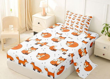 Feelyou Fox Bedding Set Cute Animal Pattern Bed Sheet Set for Kids Boys Girls Woodland Fitted Sheet Twin Size Includes 1 Flat Sheet 1 Sheets & 1 Pillowcase