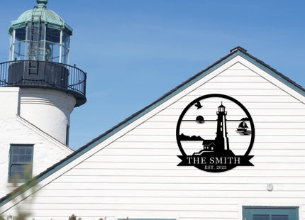 Custom Lighthouse Metal Sign, Personalized Lighthouse Sign, monogram wall decor，personalized signs for home decor， Personalized Lighthouse Monogram Sign, Nautical Decor, Custom Metal Sign