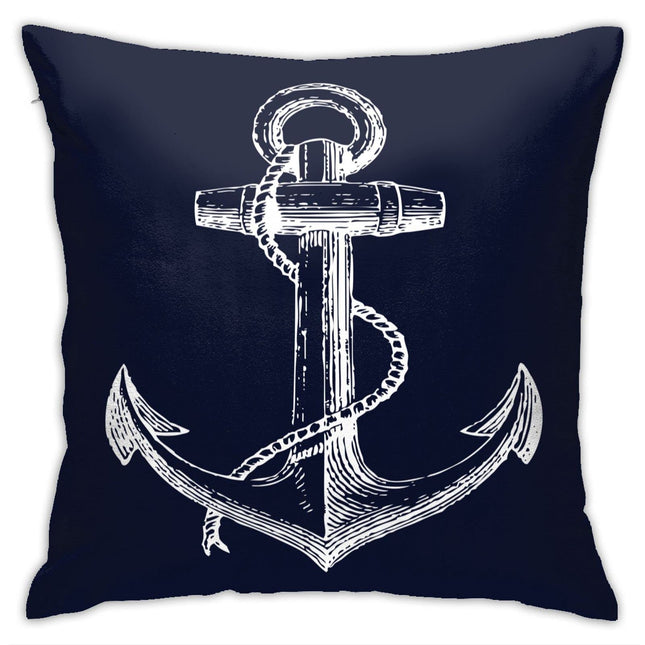 VARUN Throw Pillow Covers White Nautical Anchor Navy Blue Background Square Pillowcase for Home Decor Sofa Car Bedroom Pillow case 18x18inch