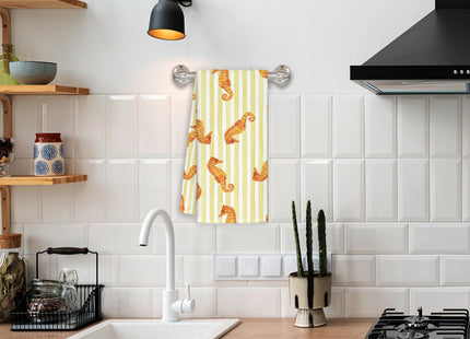 KRHFG Coastal Ocean Seahorse Hand Towels for Bathroom, Kids Bathroom Decor, Coastal Beach Kitchen Towels, Yellow Striped Nautical Seahorse Dish Towel Drying Cloth for Kitchen, 16x24 Inch