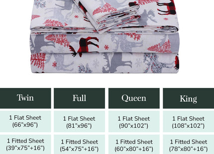 Feather & Stitch 100% Cotton Flannel Full Sheet Set, 4 Piece Brushed Cotton Flannelette Flat Sheet, Winter Fitted Sheet, Heavy Weight Bedding, 16" Deep Pocket, 2 Pillow Cases (Red Deer)