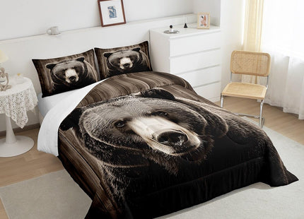 Erosebridal 3D Grizzly Bear Bedding Set Vintage Brown Bear Comforter Set