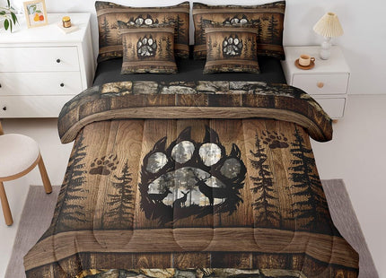 Erosebridal Rustic Farmhouse Bedding Sets,Country Camping and Hunting Twin Comforter Set with Sheets 7 Piece,Woodland Wildlife Bear Paw Deer Bed in A Bag for Boys Men,Cabin Lodge Bed Set