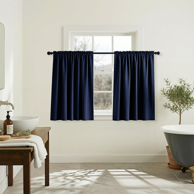 Mrs.Naturall Small Bathroom Window Curtain,Blackout Navy Blue Kitchen Curtains Coastal Decor