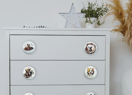 Lasyman 1.5" 8PCS Woodland Animals Nursery Cabinet Knobs Ceramic Deer Nursery Kids Room Drawer Furniture Door Decorate Pull Handles