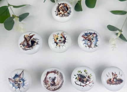 Lasyman 1.5" 8PCS Woodland Animals Nursery Cabinet Knobs Ceramic Deer Nursery Kids Room Drawer Furniture Door Decorate Pull Handles