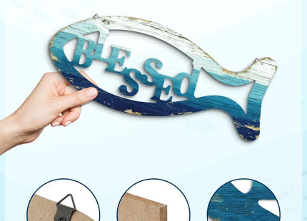 Putuo Decor Grateful Blessed Fish Wall Decor Set of 2, Coastal Farmhouse Wall Hanging, Nautical Beach House Hanging for Living Room Kitchen Bathroom