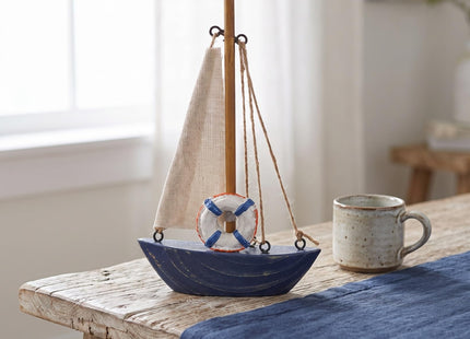 EXCEART Mediterranean Sailboat Ornament Wooden Sailing Model Beach Nautical Decoration for Home Office Tabletop Display 6.8X4.3X1 Inch Lightweight