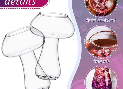 Cunhill 2 Pcs Mushroom Glass Cup 10 oz Cocktail Martini Glassware Bar