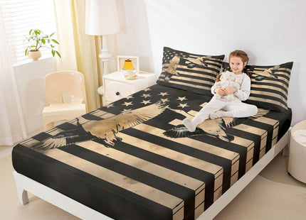 Erosebridal Duck Hunting Bed Sheets Retro Black White American Flag Full Sheet Set for Teen Boys Men,Wildlife Animal Bedding Set Hunting Flag Fitted Sheet + Flat Sheet + 2 Pillow Cases