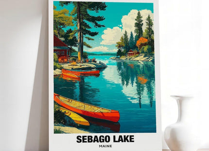 FtAmHbf Sebago Lake Scenic Maine ForestCalm Water Landscape Poster Bedroom Decor Sports Landscape Office Room Decor Gift Style:Frame 12x18inch
