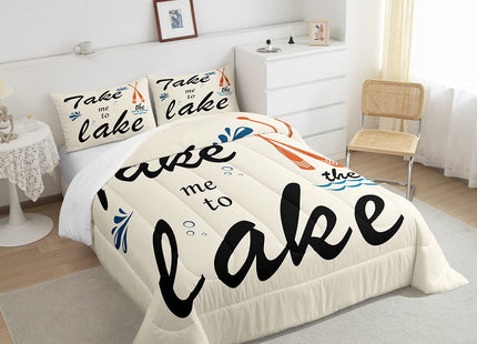 Homewish Lake House Comforter Set Queen Size for Kids Teens Adults Men Boating Lovers Quilt Set 3pcs,Sea Ocean Themed Room Decor Bedding Set Khaki Microfiber Duvet Insert with 2 Pillowcases