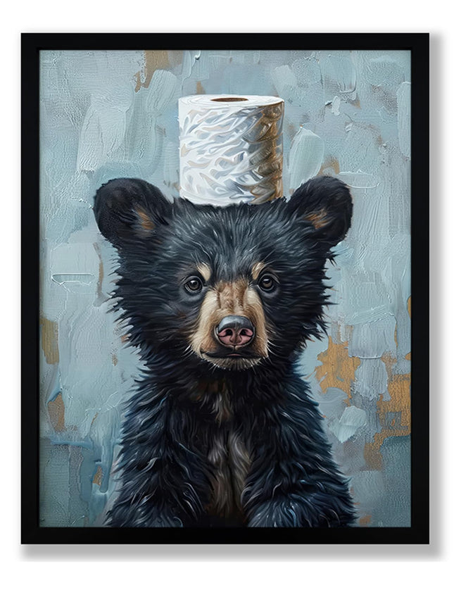 FYLDPSB Black Bear Pictures Cabin Wall Art Funny Bathroom Wall Decor Framed