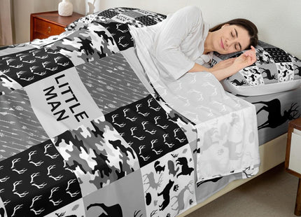 Camo Deer Kids Rustic Farmhouse Sheet Twin Size,Wolf Bear Animals Paw Bedding,Boys Girls Adults Xmas Decor,Geometric Plaids Arrows Boho Black Gray Bed Sheet Set 3pcs(Fitted + Flat + 1 Pillowcase)