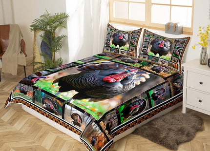 Erosebridal Turkey Duvet Cover Queen Size Wildlife Bird Pheasant Bedding Set Hunting Turkey Comforter Cover Farmhose Bird Chicken Bedroom Decor Quilt Cover for Adult Men Women
