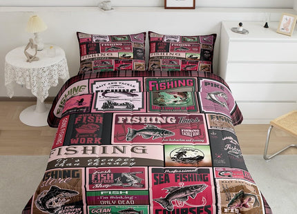 jejeloiu Fish Stamp Fishing Hunting Comforter Set Twin Size Kids Boys