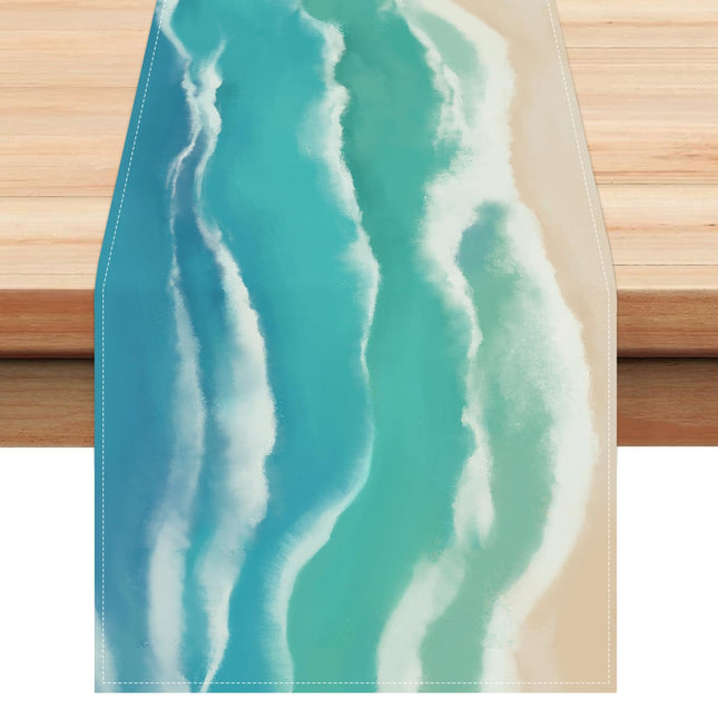Bonhause Coastal Beach Table Runner 13x72 Inch Teal Blue Summer Ocean Kitchen Dinning Table Decoration for Indoor Outdoor Home Party Decor