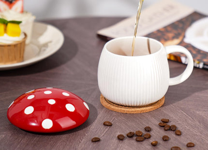 NiHome Mushroom Shaped Mug with Lid, 12oz Ceramic Fun Coffee Cup, Gift Red