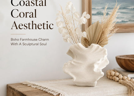 White Ceramic Flower Vase Modern Home Decor Coral Vase for Coastal Decor