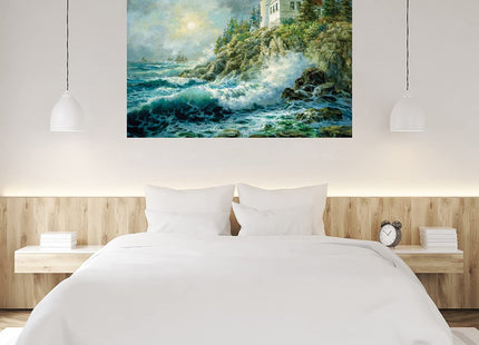 Fine Art Canvas Bass Harbor Lighthouse Canvas Wall Decor by Artist Nicky Boehme for Living Room, Bedroom, Bathroom, Kitchen, Office, Bar, Dining & Guest Room - Ready to Hang - 32 in x 24 in