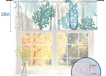 Cneztholim Summer Beach Theme Valance for Kitchen Windows Nautical Coastal Blue Coral Short Curtains Ocean Window Treatment Home Decor Valances for Living Room Bathroom 54x18inch with Rod Pocket