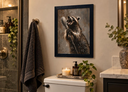 NALEPS Raccoon Bathroom Framed Wall Art,Funny Raccoon Wall Decor,12x16 In