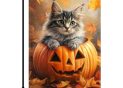 BlissYard Halloween Garden Flag 12x18Inch Maine Coon Cat Pumpkin Fall Decor