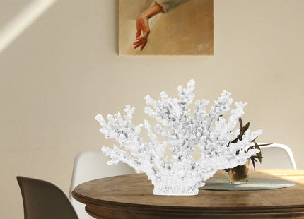 STOBAZA Coral Resin Sculpture 13.4 Inch Faux White Coral Ornament Coastal Tabletop Decor for Living Room Office Accent